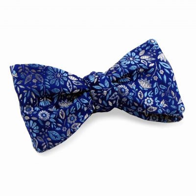 Blue Silk Flower Floral Bow tie