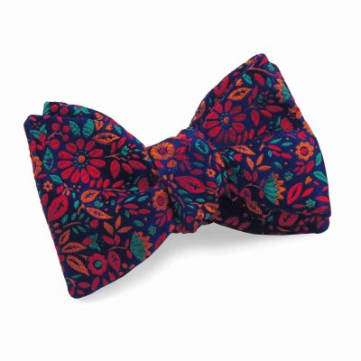 Navy red flower floral silk bow tie