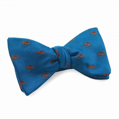 Silk Bow Tie Azure Blue Orange Frogs