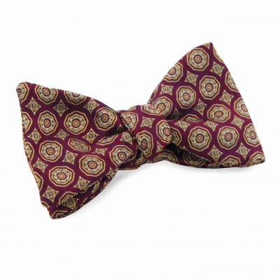 Burgundy Gold Silk Bow Tie