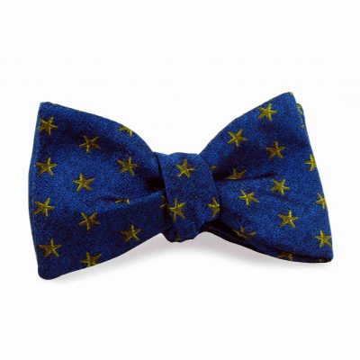 Blue silk bow tie yellow starfish